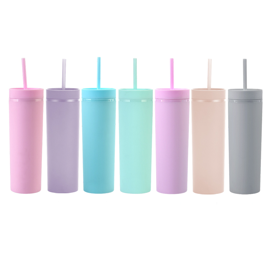 Acrylic Slim Skinny Tumbler with Lid Straw (16oz)